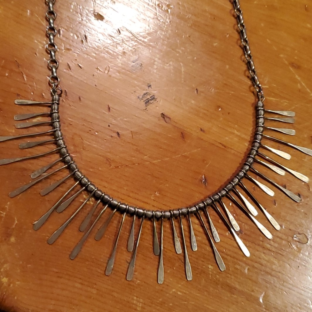 Vintage retro statement necklace silver tone